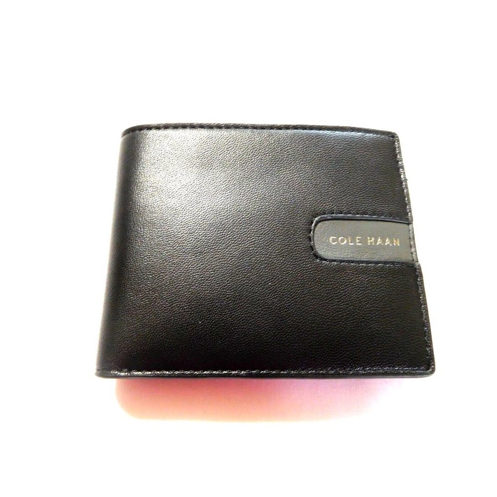 BLACK GREY COLE HAAN Bi fold Mens Wallet Men Leather NEW Credit Card Holder - Picture 1 of 8